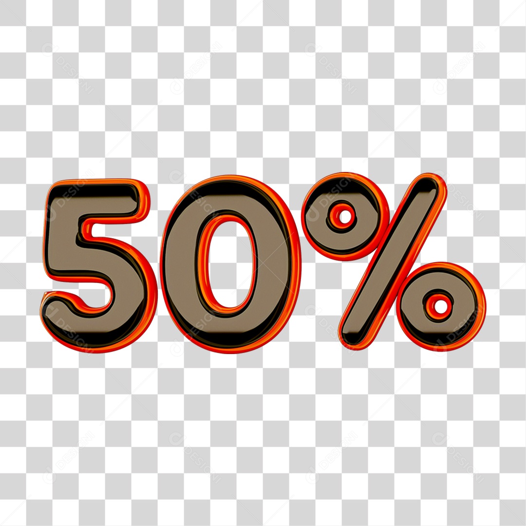 Elemento 3D Porcentagem 50% PNG Transparente