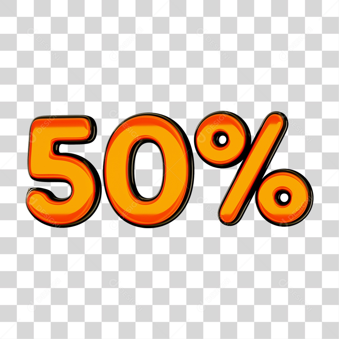 Elemento 3D Porcentagem 50% PNG Transparente