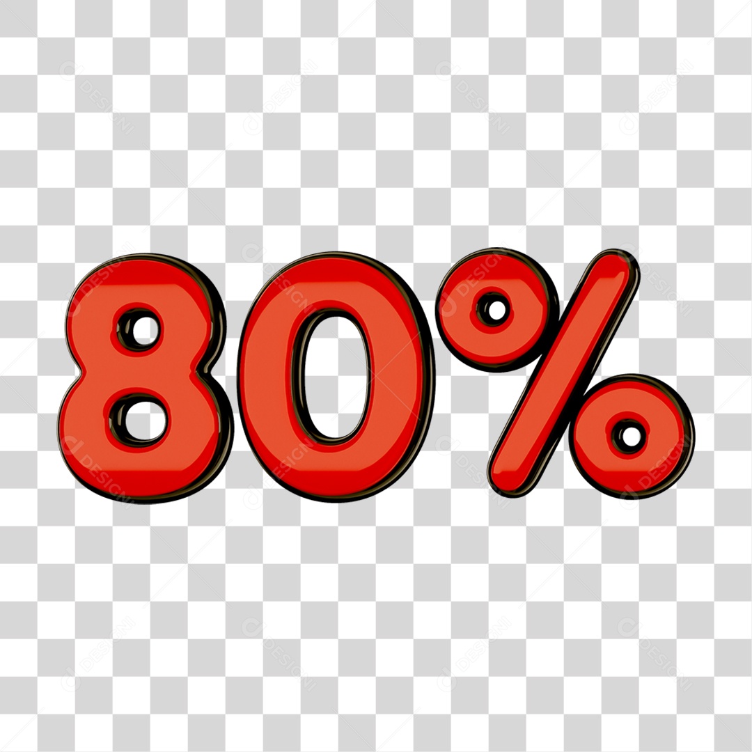 Elemento 3D Porcentagem 80% PNG Transparente