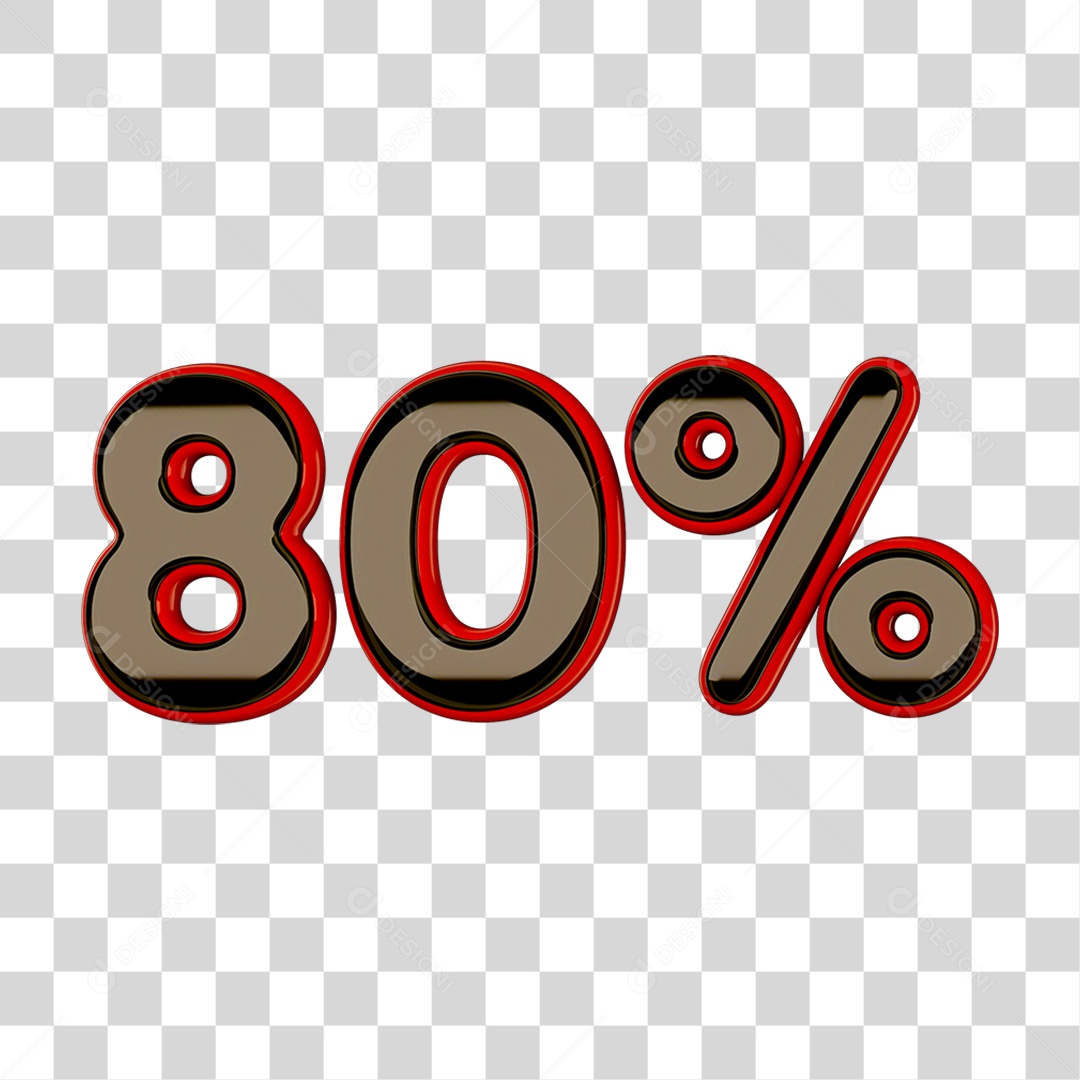 Elemento 3D Porcentagem 80% PNG Transparente