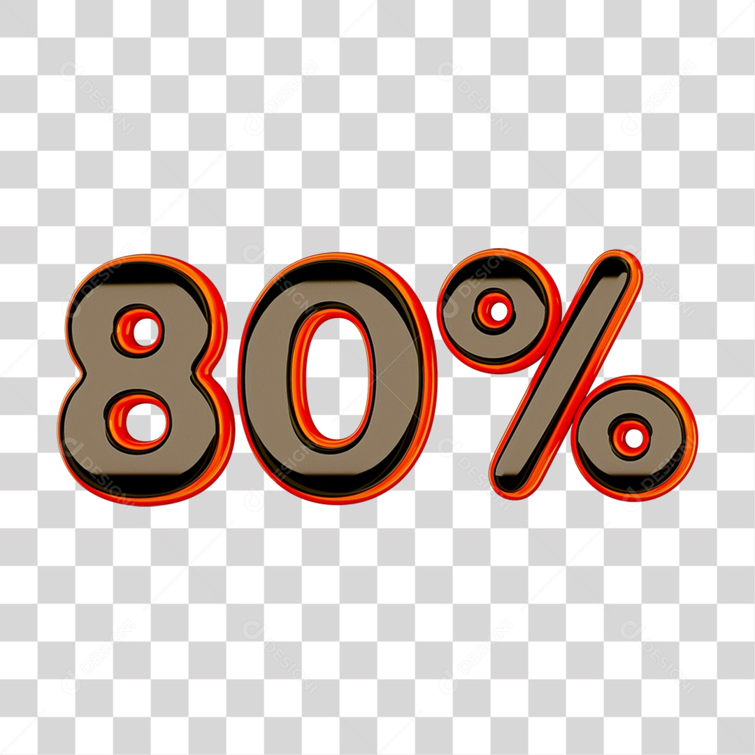 Elemento 3D Porcentagem 80% PNG Transparente