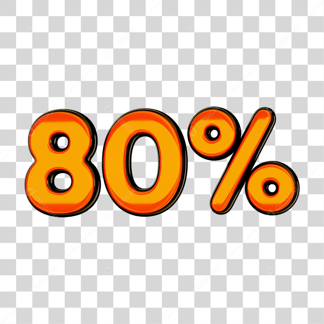 Elemento 3D Porcentagem 80% PNG Transparente