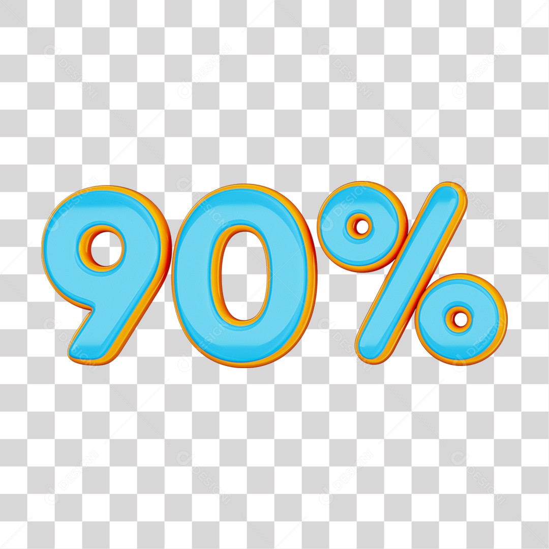 Elemento 3D Porcentagem 90% PNG Transparente