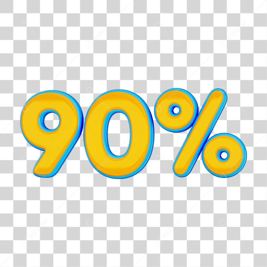 Elemento 3D Porcentagem 90% PNG Transparente