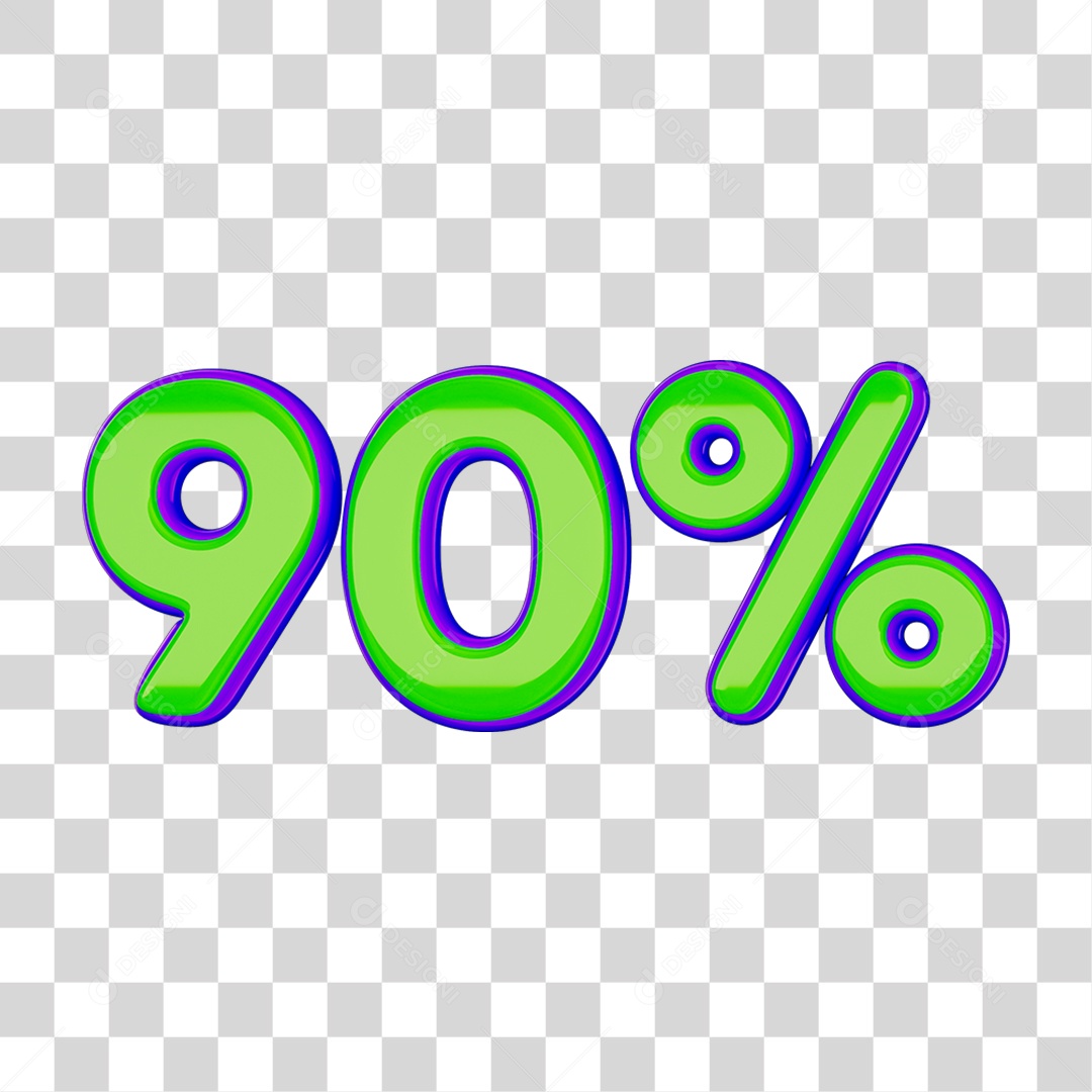Elemento 3D Porcentagem 90% PNG Transparente