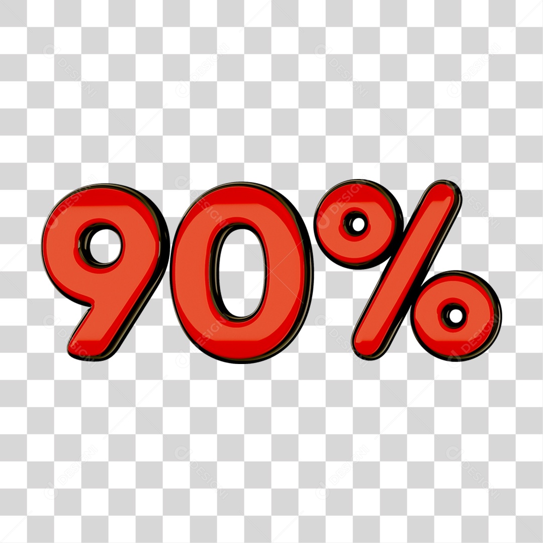 Elemento 3D Porcentagem 90% PNG Transparente