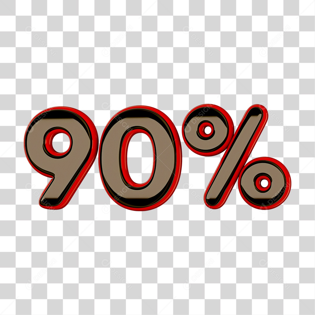 Elemento 3D Porcentagem 90% PNG Transparente