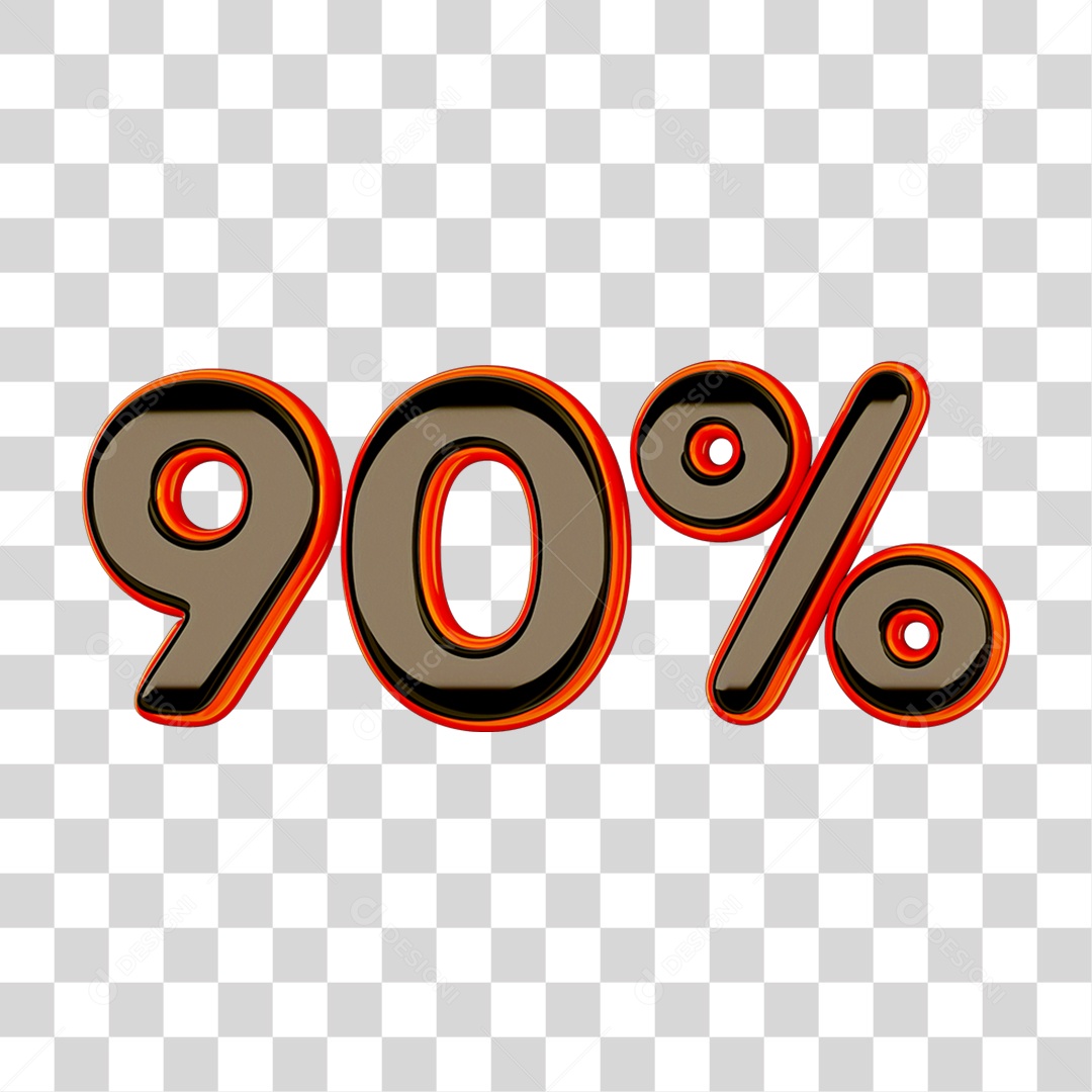 Elemento 3D Porcentagem 90% PNG Transparente