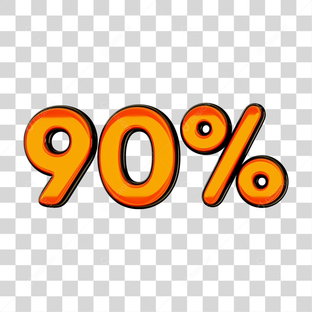 Elemento 3D Porcentagem 90% PNG Transparente