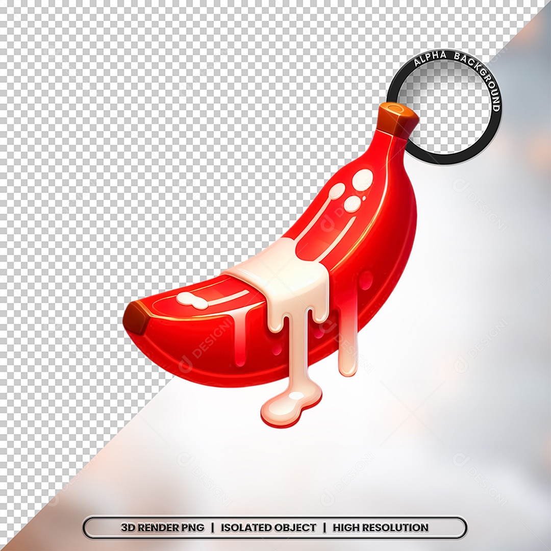 Elemento 3D Banana Vermelha com Creme Para Composição PSD