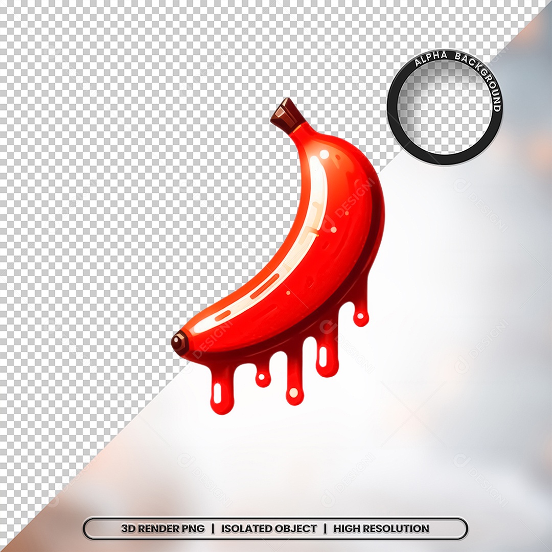 Elemento 3D Banana Vermelha com Creme Para Composição PSD