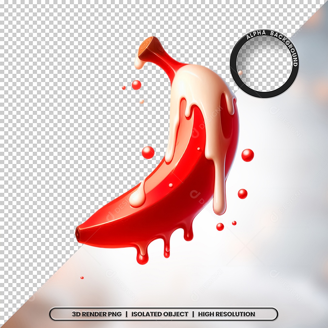 3D Red Banana Element with Cream For PSD Composition