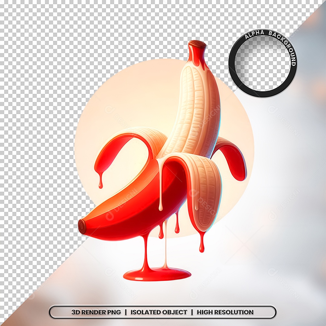 Elemento 3D Banana Vermelha com Creme Para Composição PSD