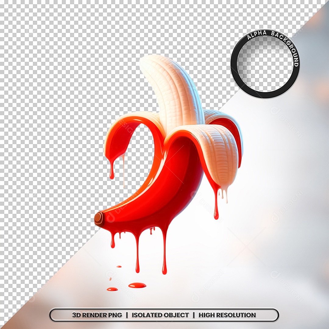 Elemento 3D Banana Vermelha com Creme Para Composição PSD
