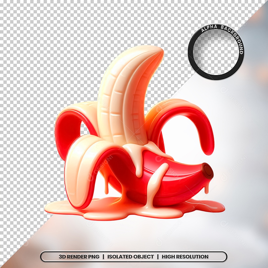 Elemento 3D Banana Vermelha com Creme Para Composição PSD