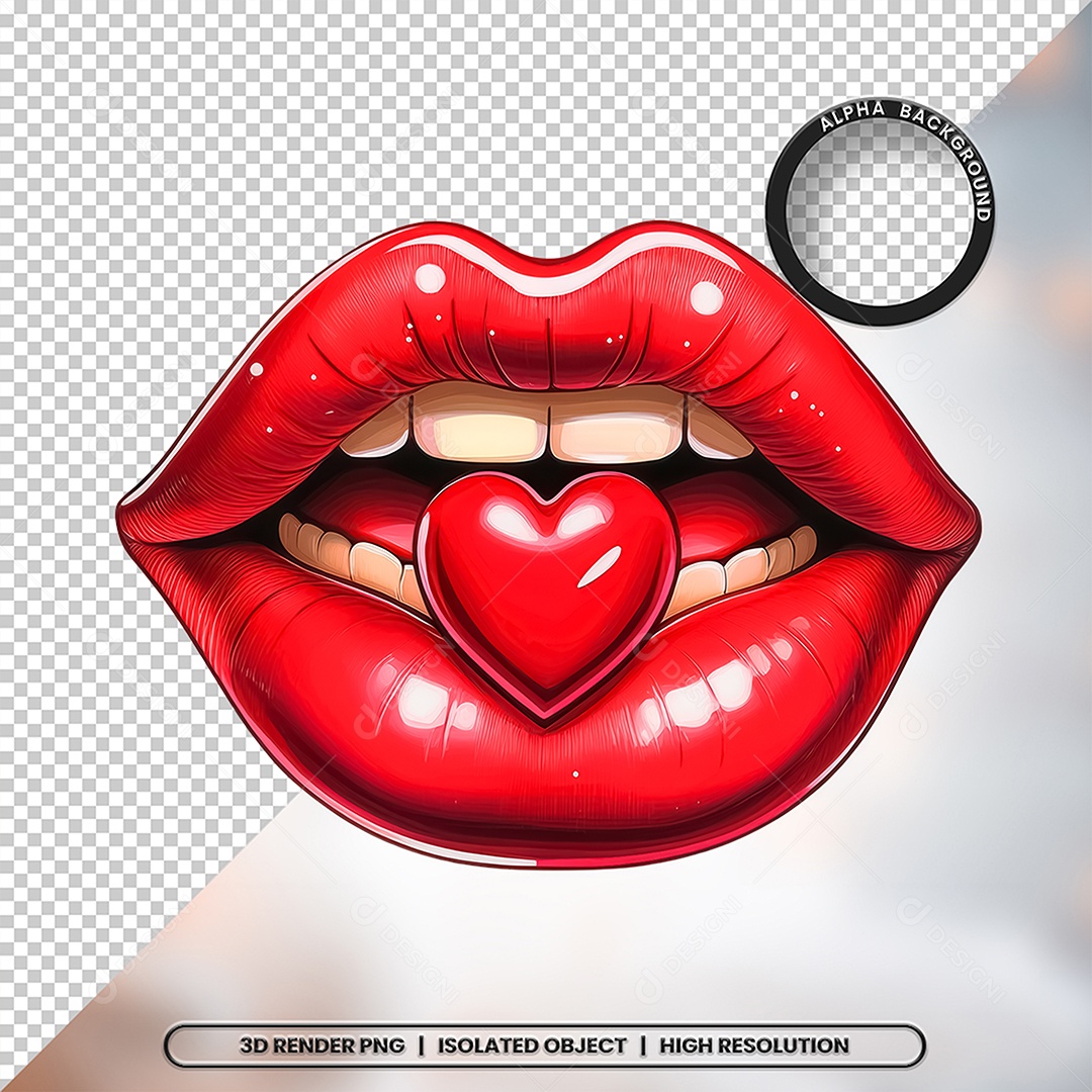 Elemento 3D Boca com Coração Para Composição PSD