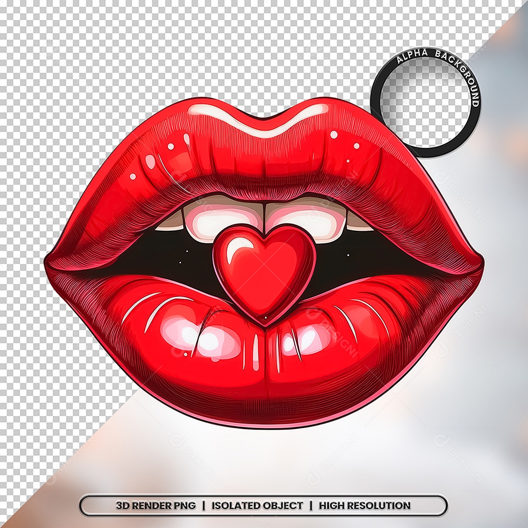 Elemento 3D Boca com Coração Para Composição PSD