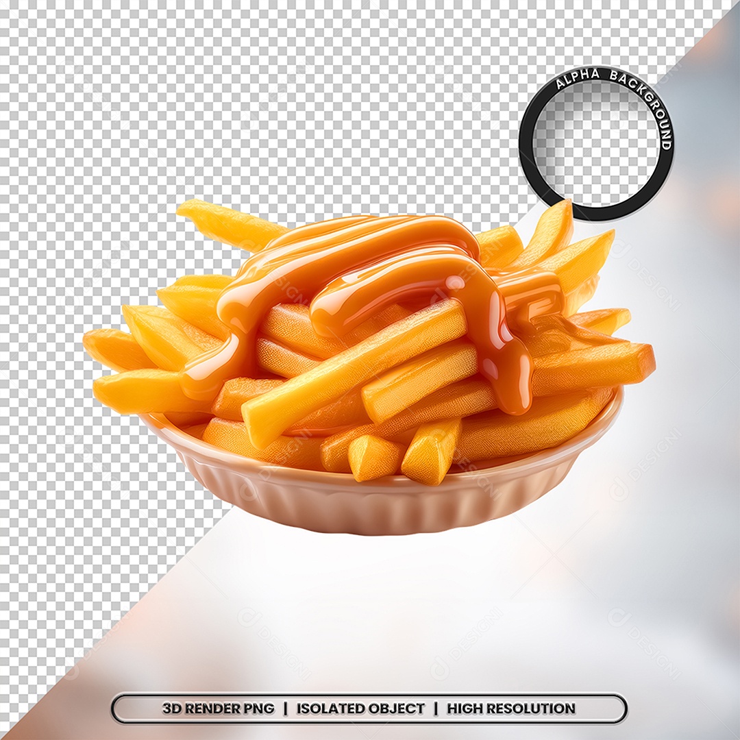 Elemento 3D Tigela com Batatas Fritas Para Composição PSD