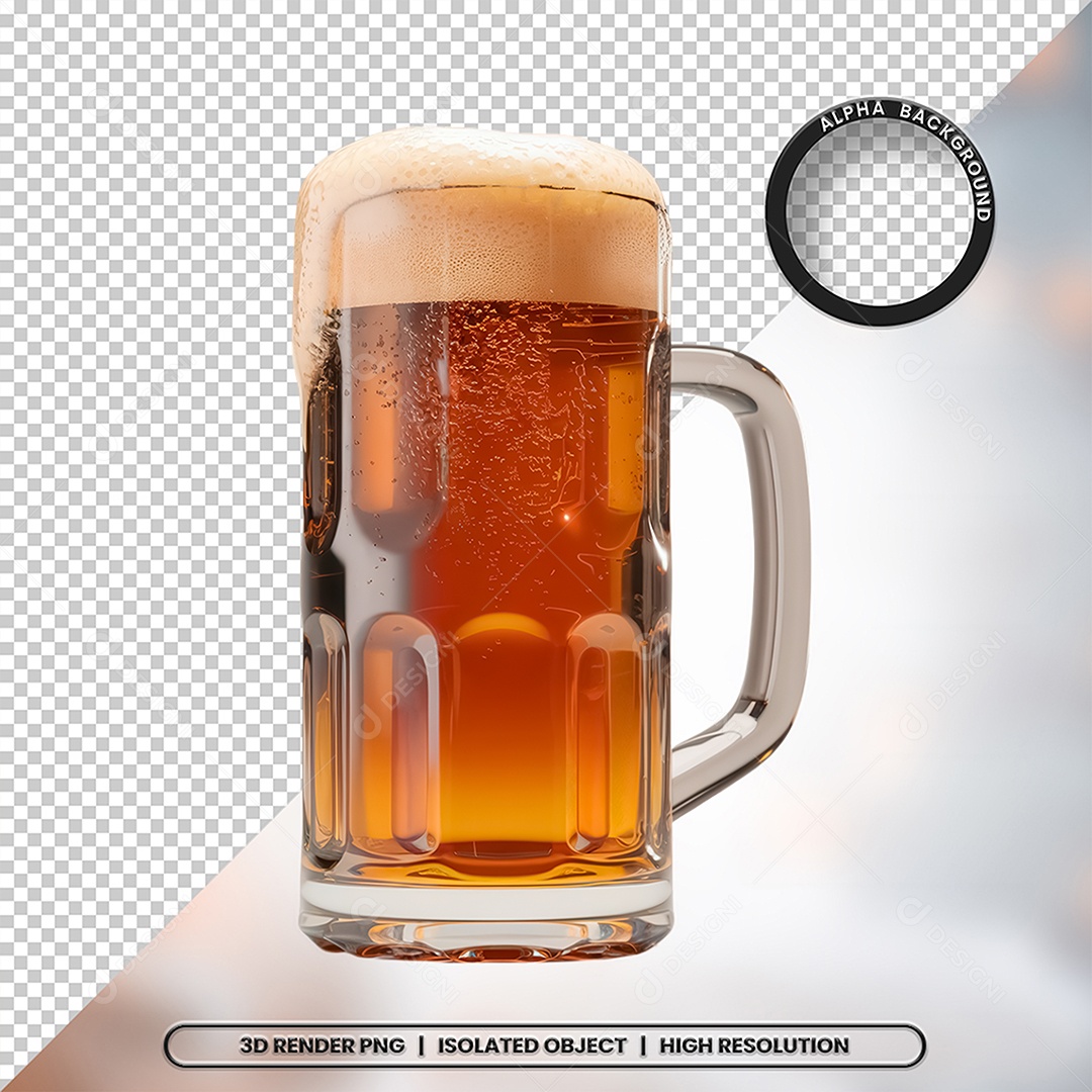 Elemento 3D Copo com Cerveja Para Composição PSD