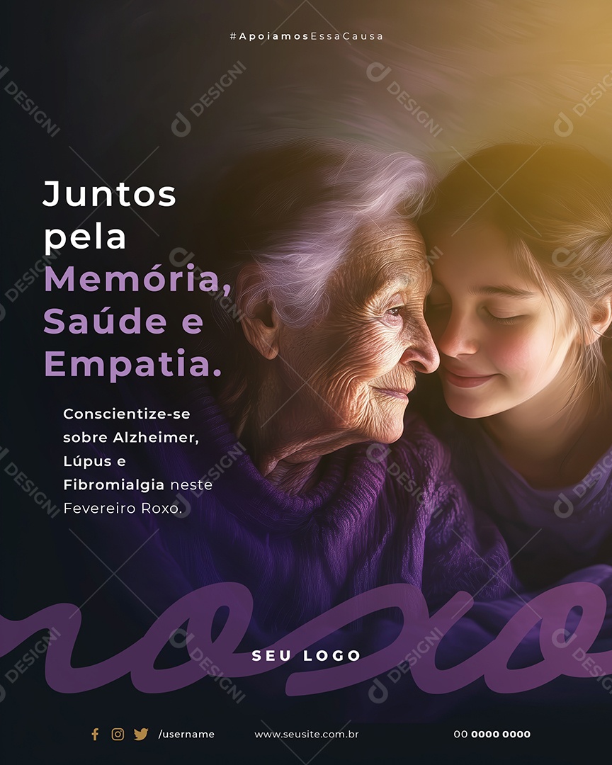 Fevereiro Roxo Juntos Pela Memória Saúde e Empatia Social Media PSD Editável
