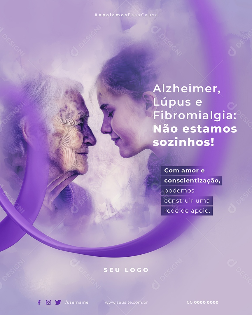 Fevereiro Roxo Não estamos Sozinhos Social Media PSD Editável