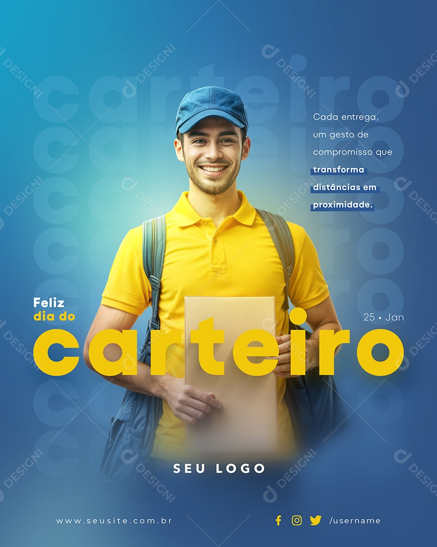 Dia do Carteiro 25 De Janeiro Parabéns Social Media PSD Editável