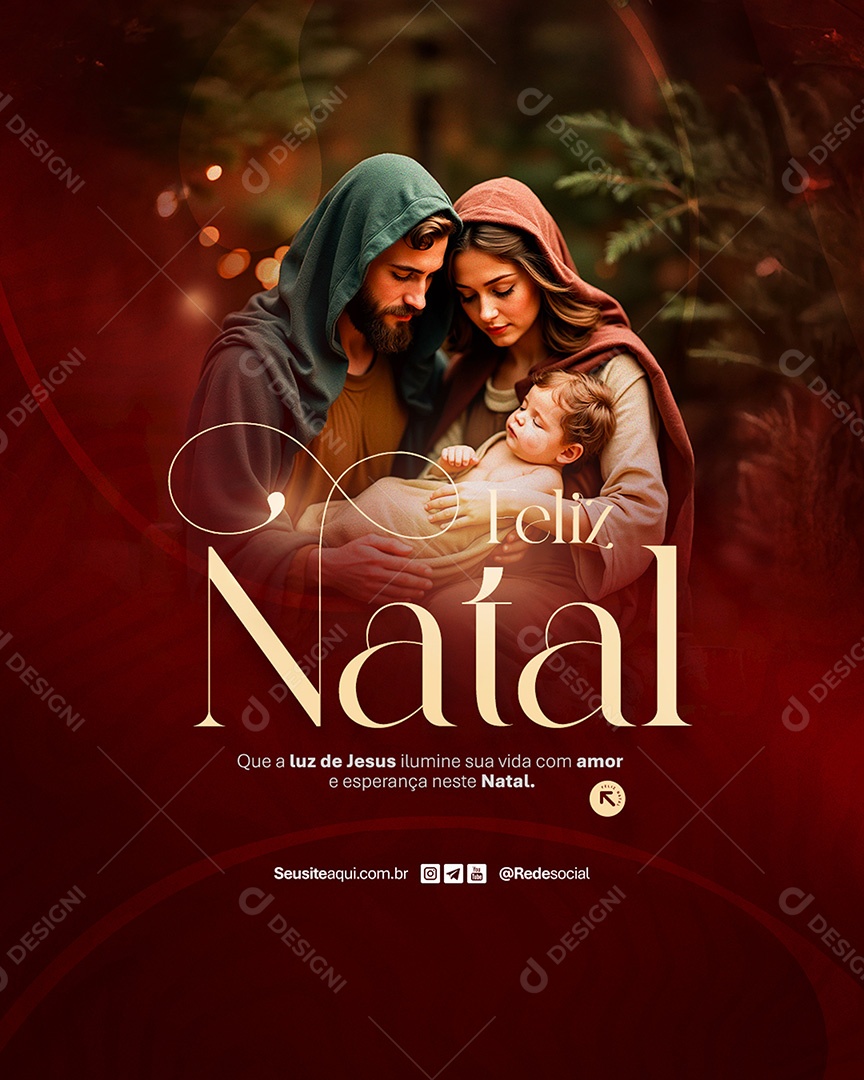 Feliz Natal Que a Luz de Jesus Ilumine Sua Vida Social Media PSD Editável