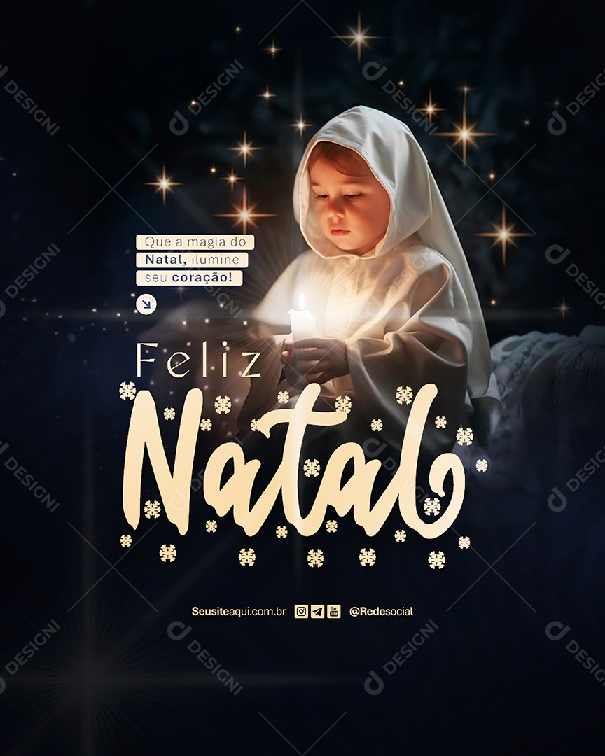 Feliz Natal Que a Magia do Natal Ilumine Seu Coração Social Media PSD Editável