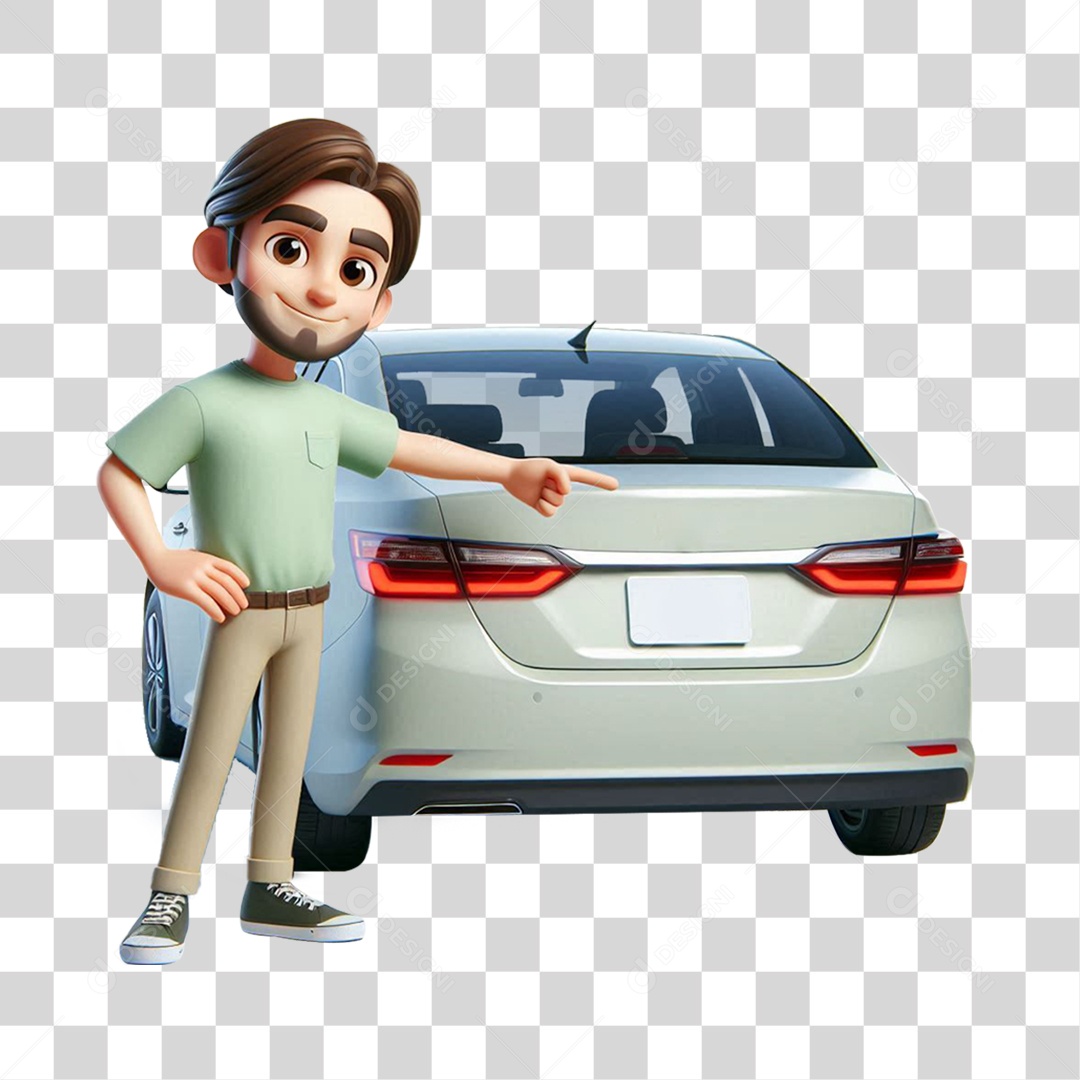 homem pixar apontando traseira carro