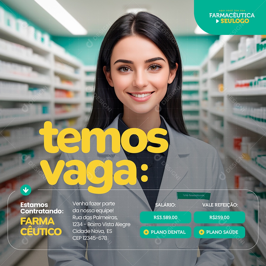 Vaga de Emprego Farmacêutica Venha Fazer Parte da Nossa Equipe Social Media PSD Editável