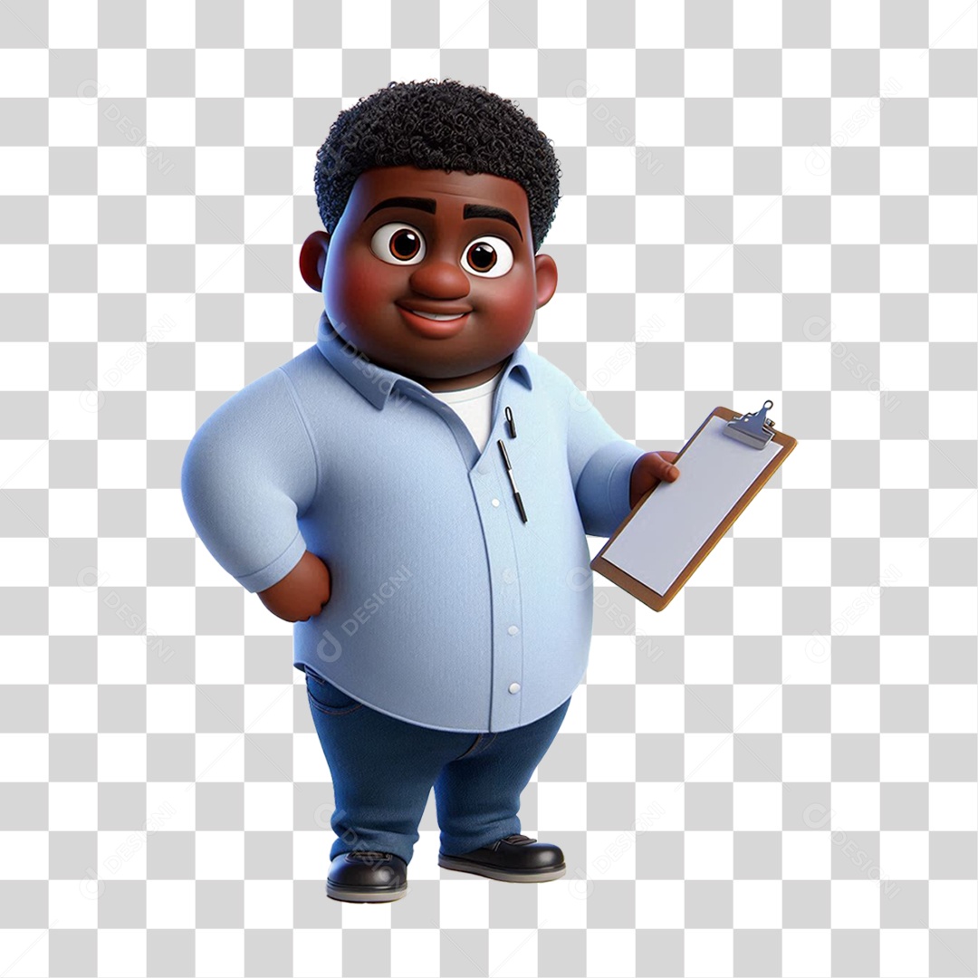 homem pixar gordinho escrevendo na prancheta