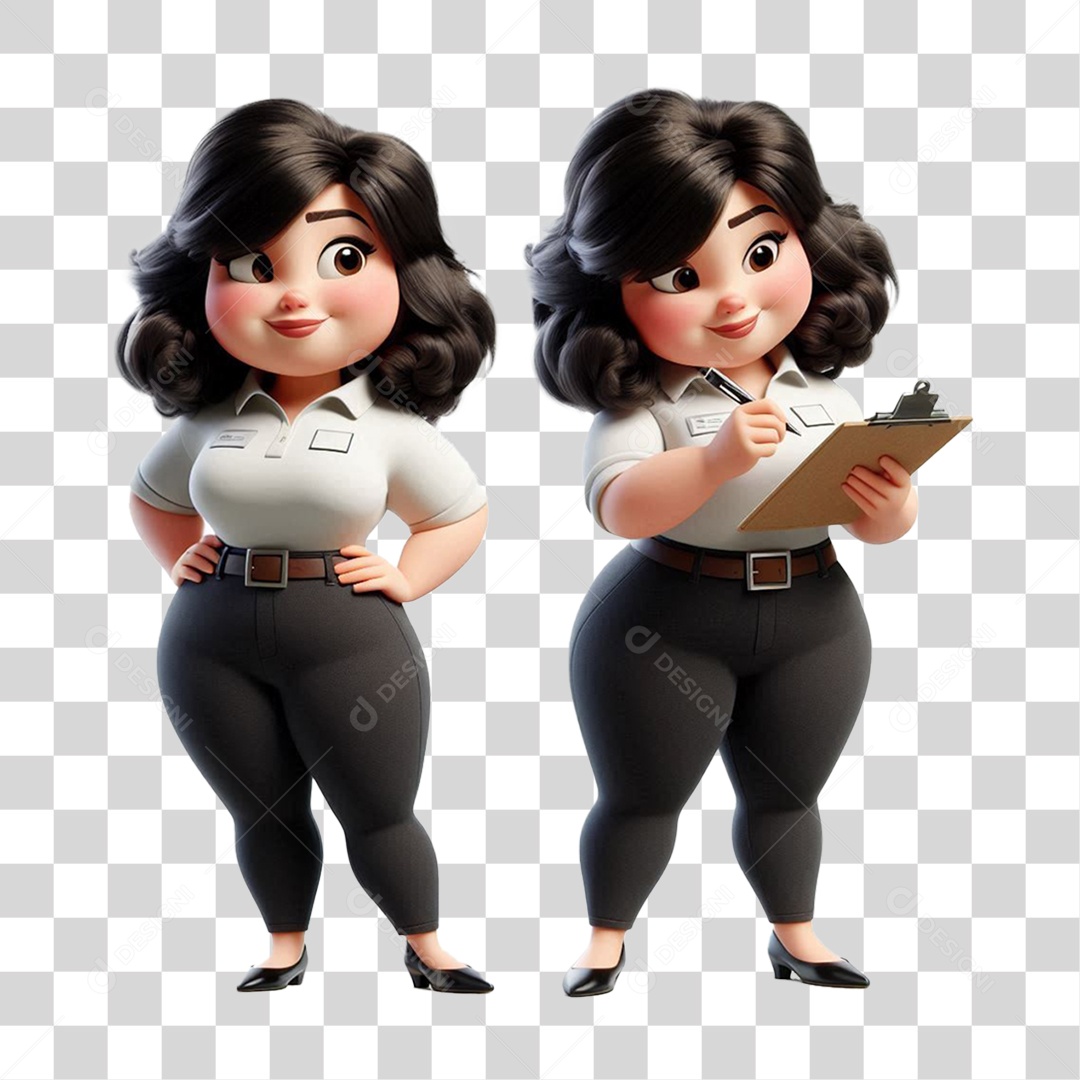 Mulher pixar volumosa duas poses