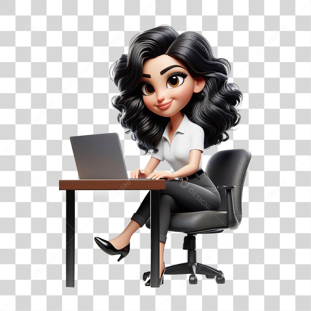 Secretaria pixar sentada escrevendo no notebook