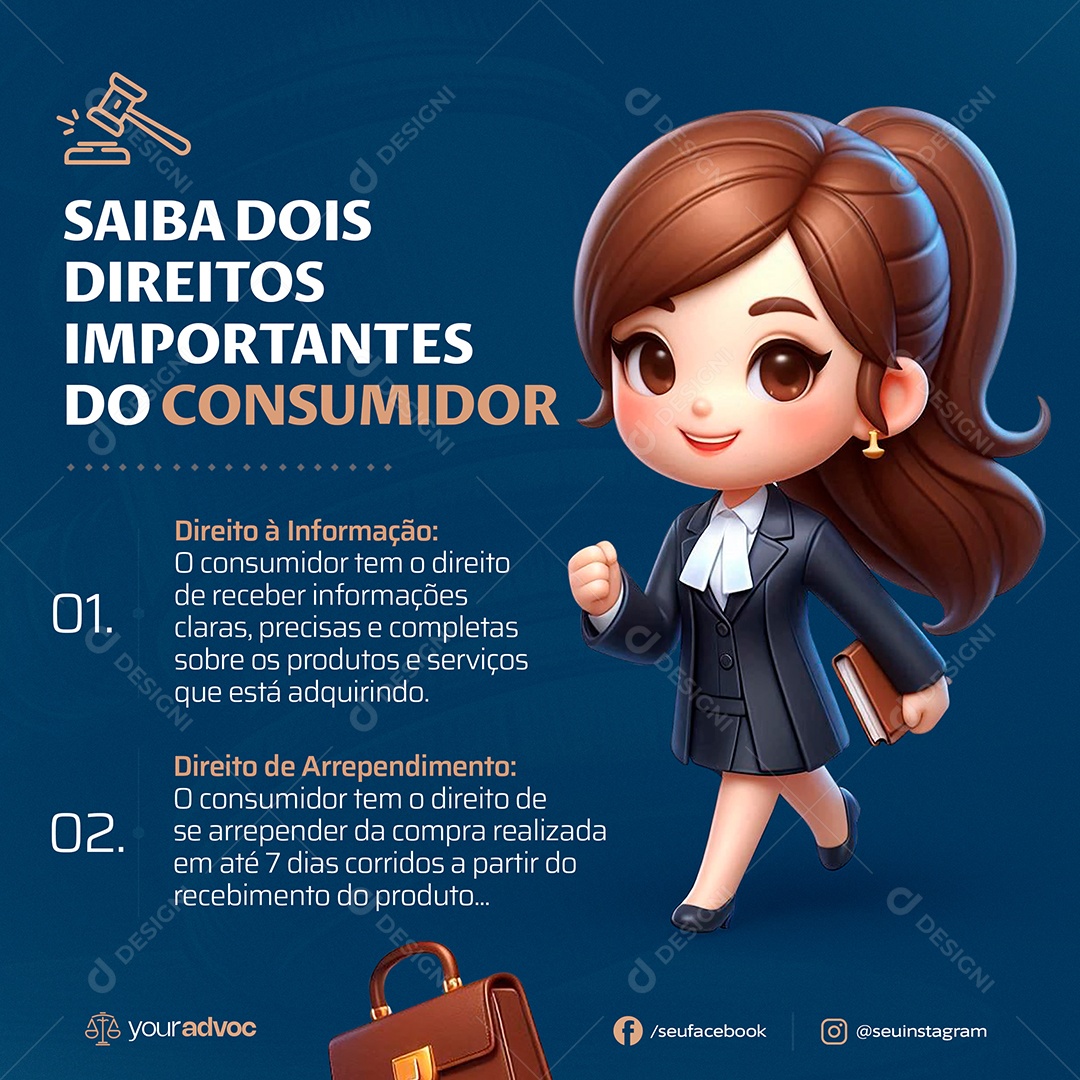 Advocacia Advogado Saiba Dois Direitos importantes Social Media PSD Editável