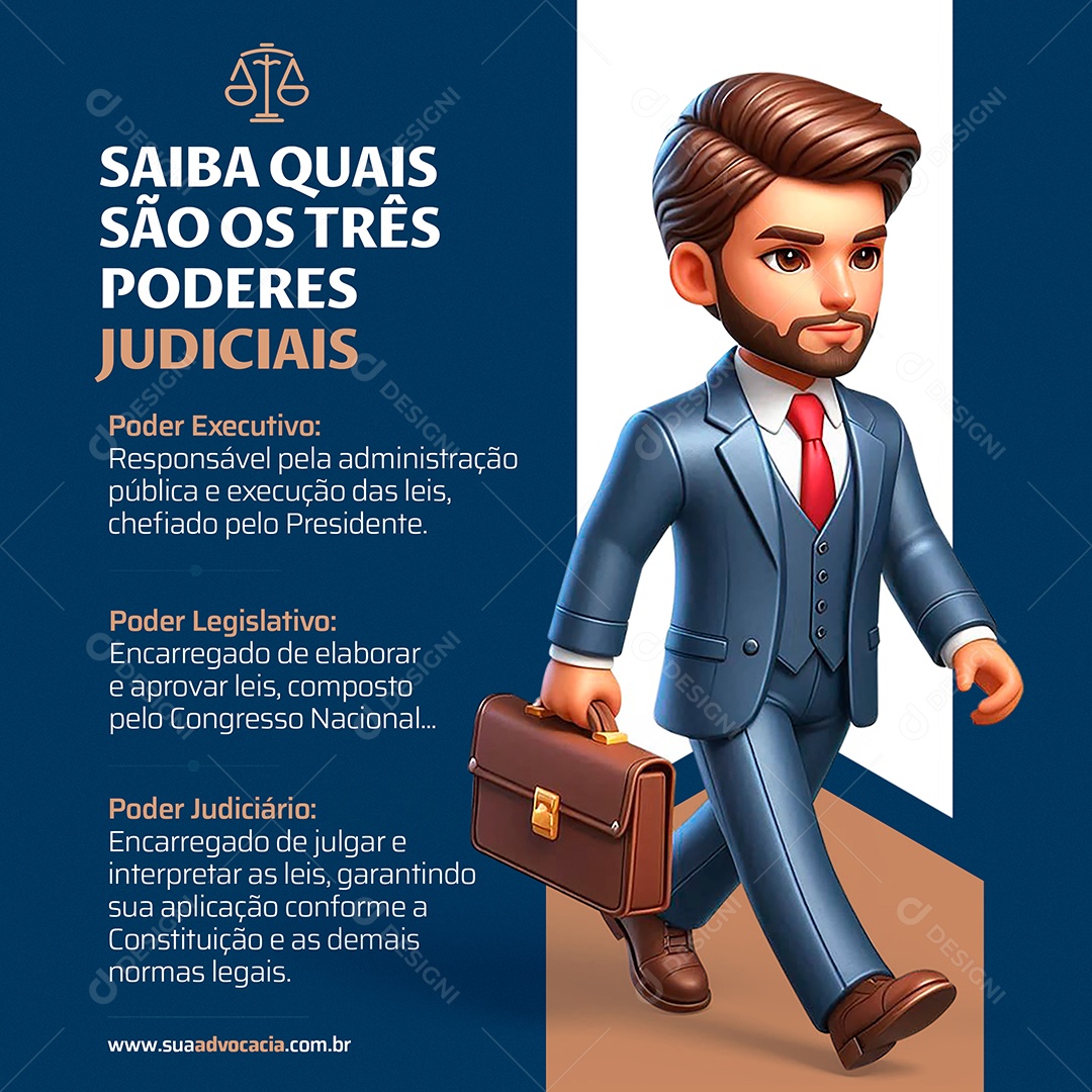 Advocacia Advogado Saiba Os Três Poderes Judiciais Social Media PSD Editável