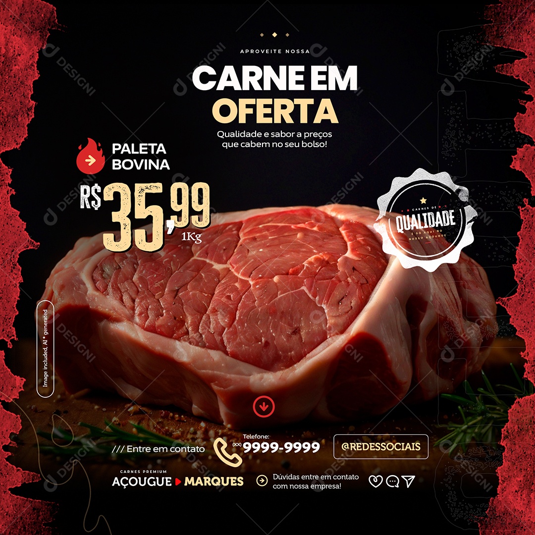 Açougue Oferta Paleta Bovina Social Media PSD Editável