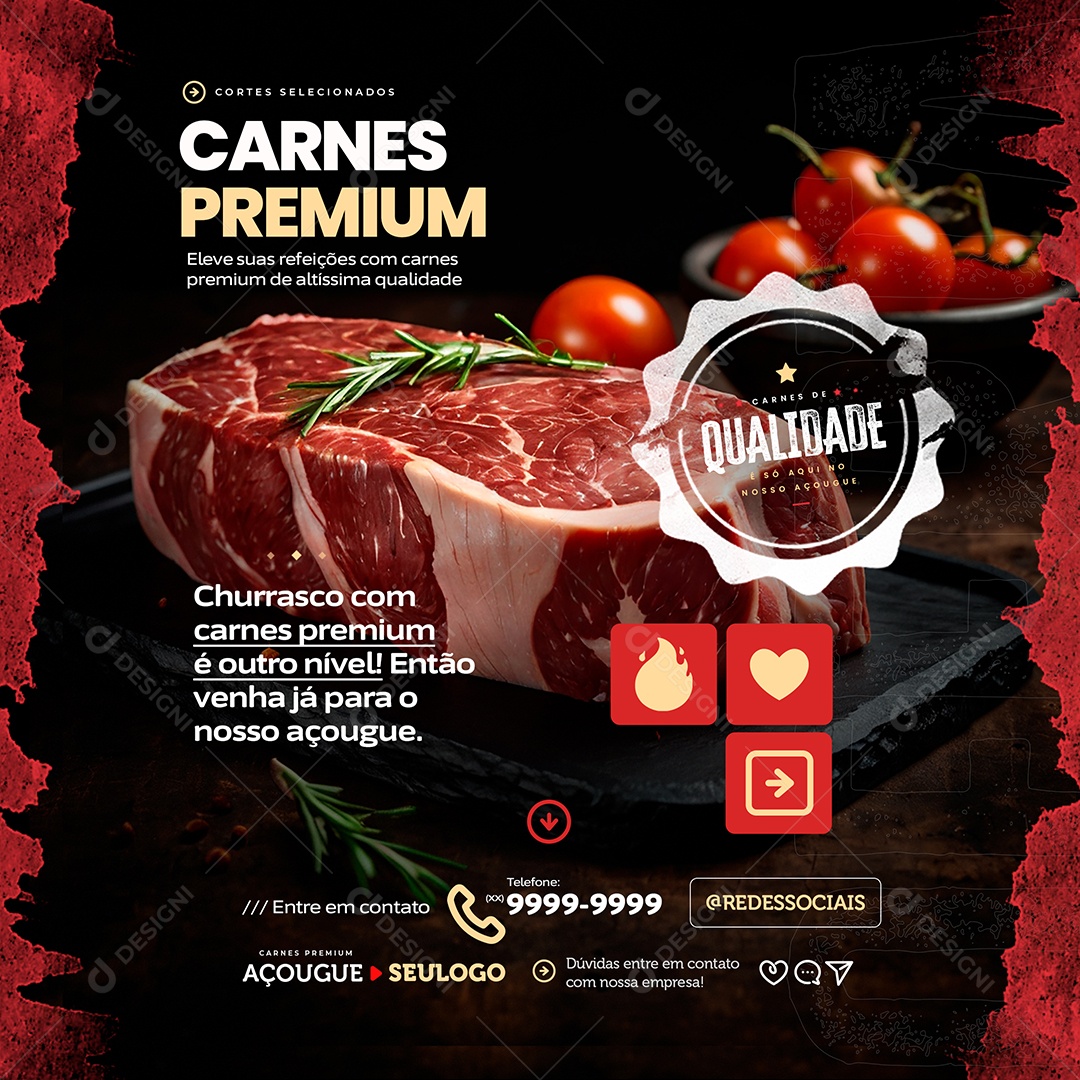 Açougue Oferta Carne Premium Social Media PSD Editável