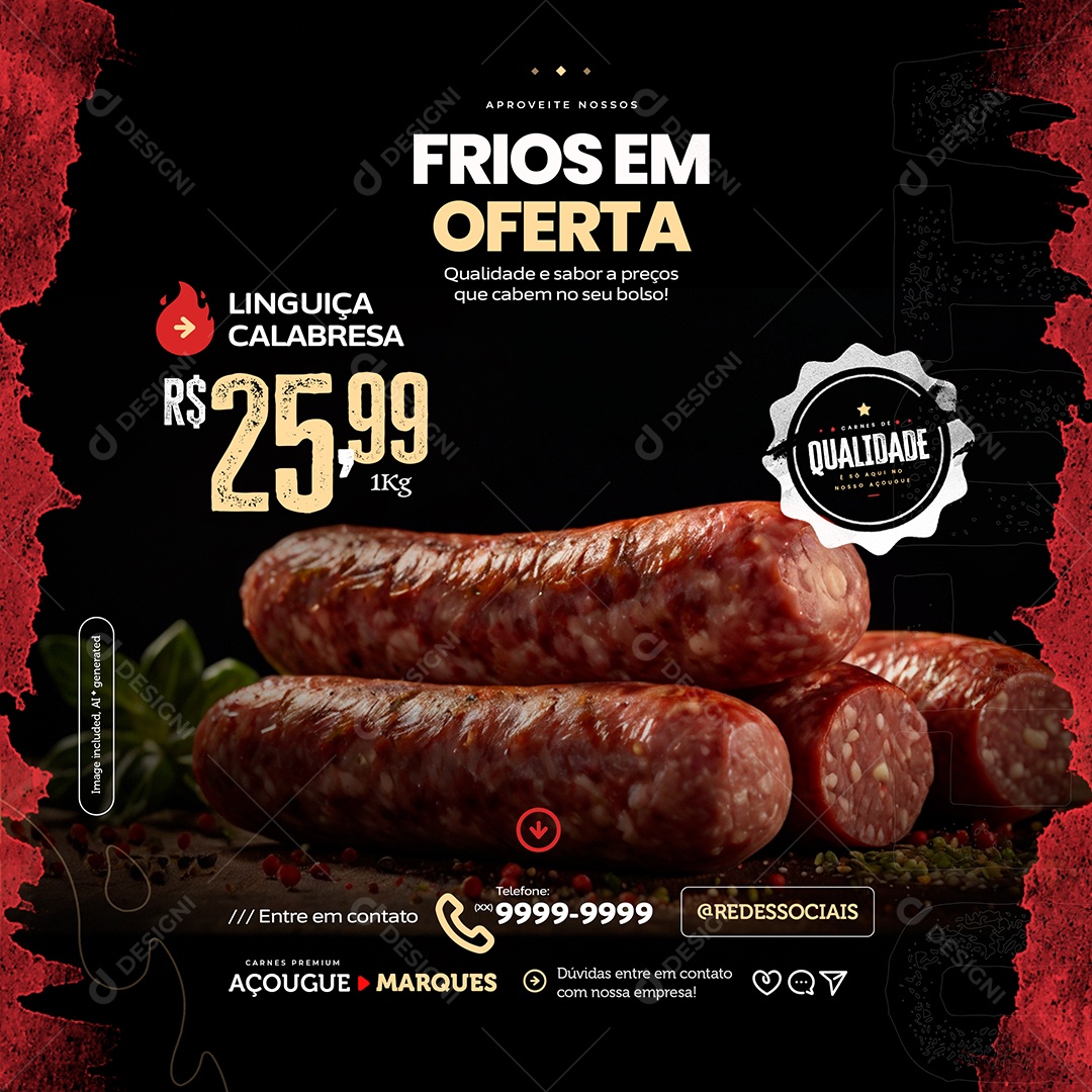 Açougue Frios Em Oferta Linguiça Calabresa Social Media PSD Editável