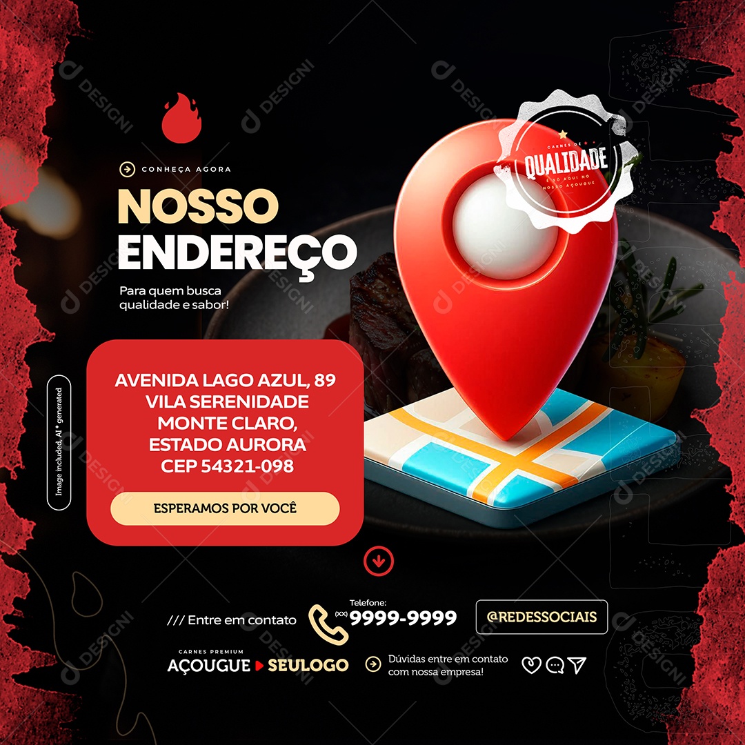 Nosso Endereço Açougue Social Media PSD Editável