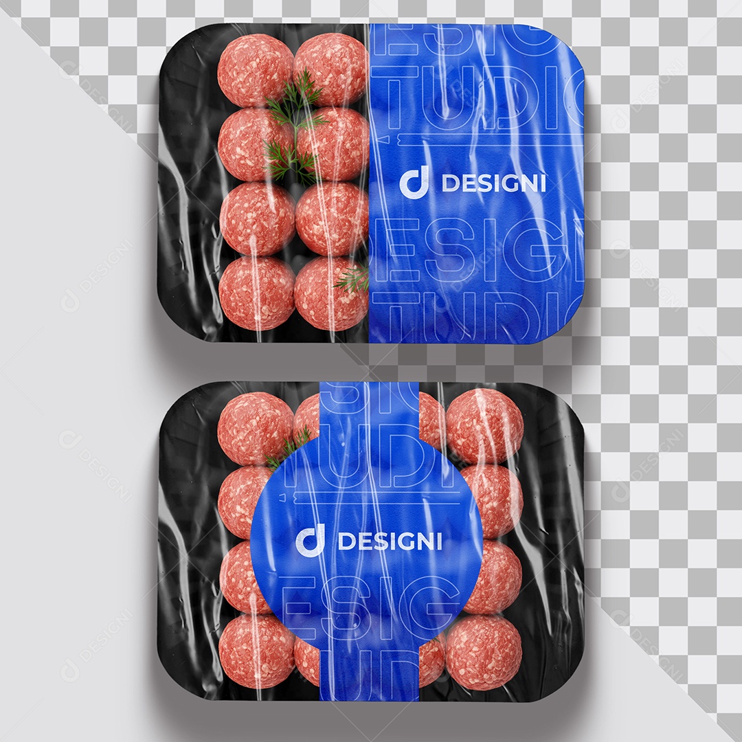 Mockup Almondega Congelada a Vácuo na Bandeja PSD Editável
