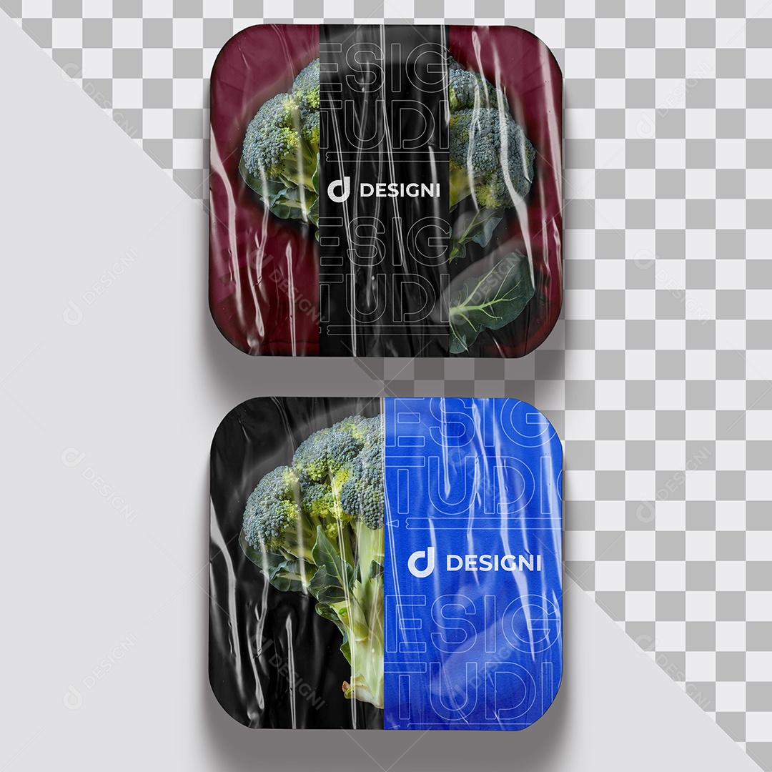 Mockup Brócolis Congelada a Vácuo na Bandeja PSD Editável