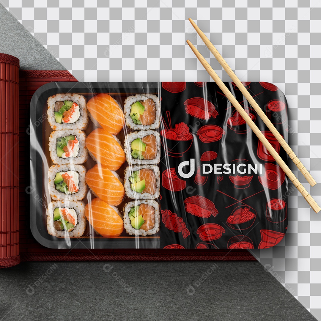 Mockup Obento Embalado Comida Japonesa PSD Editável
