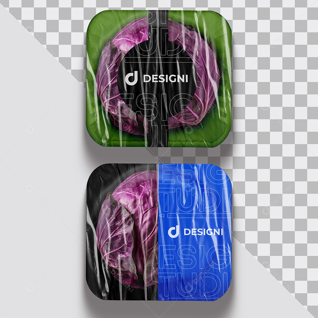 Mockup Repolho Roxo Embalado a Vácuo na Bandeja PSD Editável
