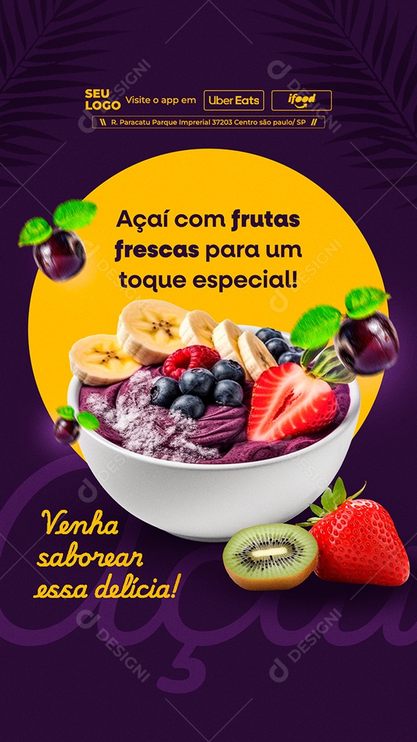 Story Açaiteria Açaí com Frutas Social Media PSD Editável