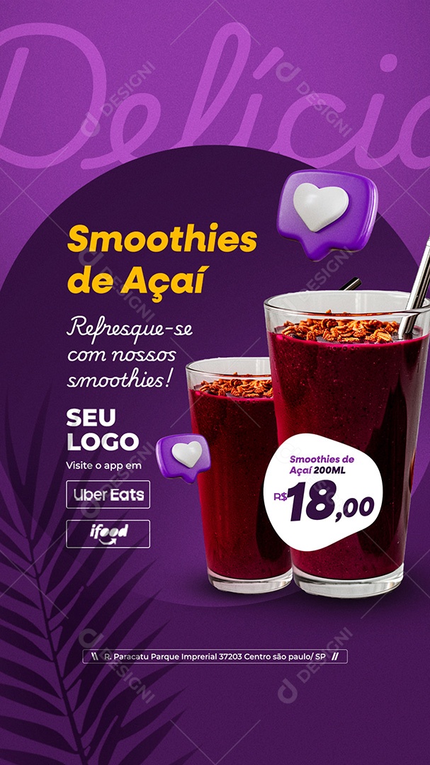 Story Açaiteria Smoohties de Açaí Social Media PSD Editável