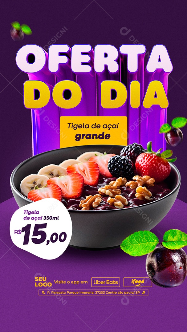 Story Açaiteria Oferta do Dia Social Media PSD Editável