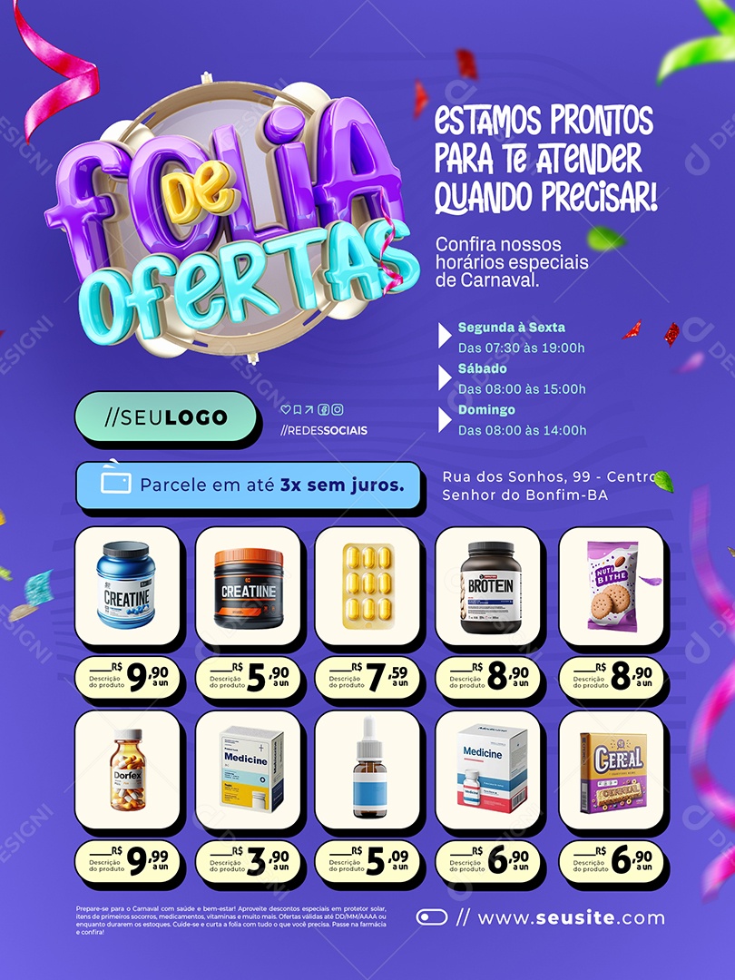 Folia De Ofertas Farmácia Encarte Estamos Prontos para Te Atender Social Media PSD Editável