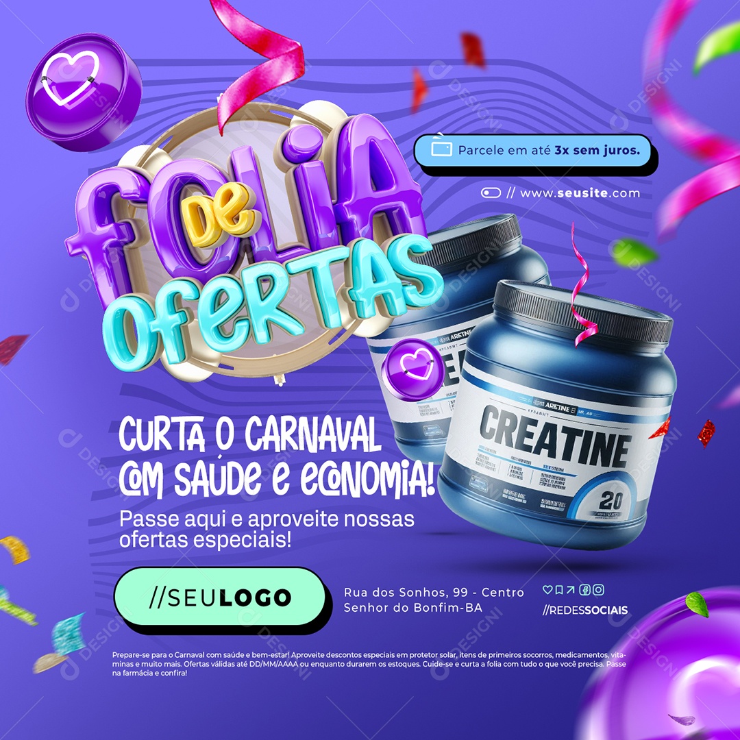 Folia De Ofertas Farmácia Curta com Saúde e Economia Social Media PSD Editável