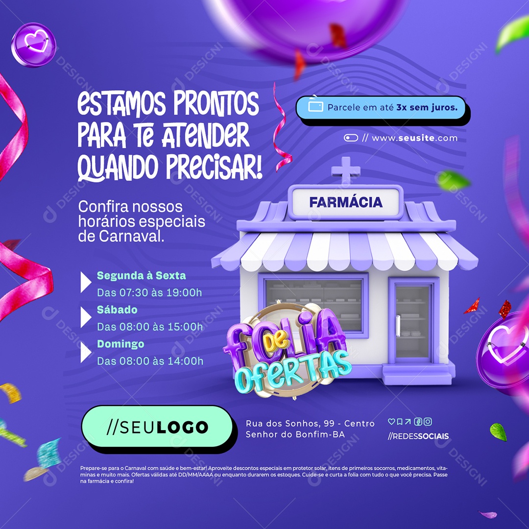 Folia De Ofertas Farmácia Estamos Prontos para Te Atender Social Media PSD Editável