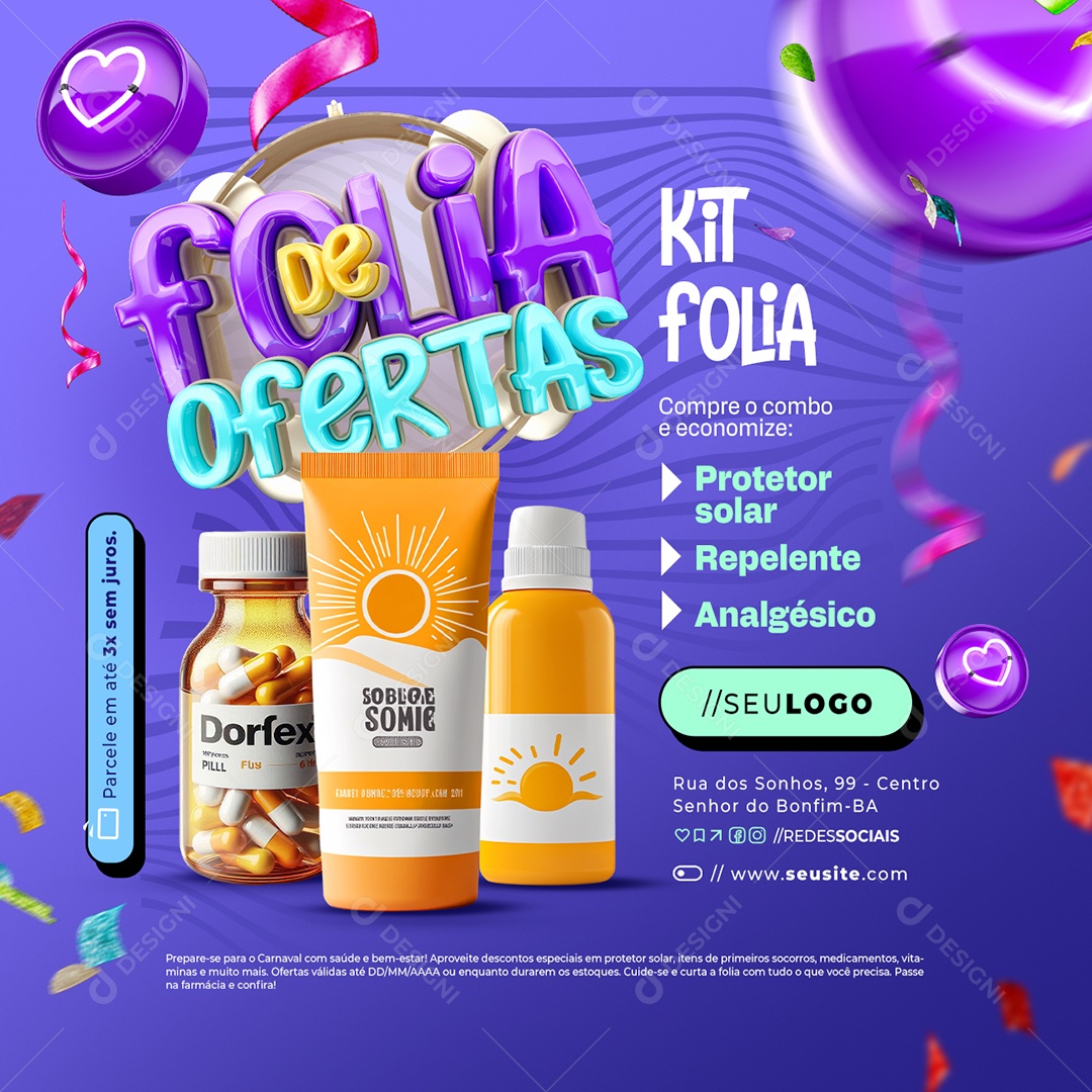 Folia De Ofertas Farmácia Kit Folia Protetor Solar Repelente Social Media PSD Editável